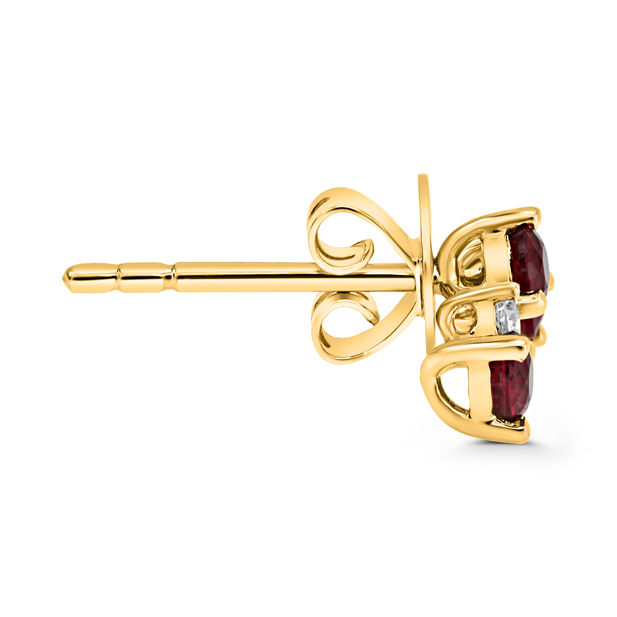 Ruby & Diamond Cluster Stud Earrings | 14K Yellow Gold