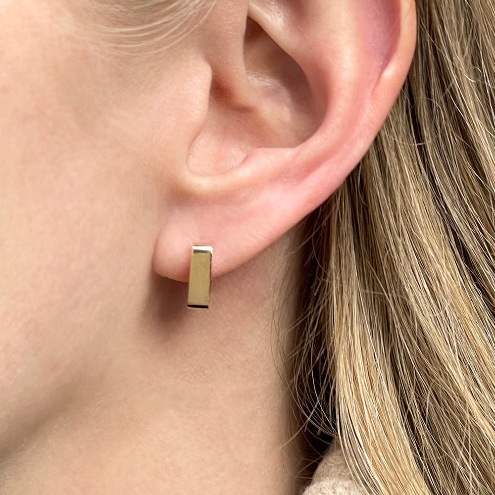 Small Square Huggie Hoop Earrings | 14K Yellow Gold