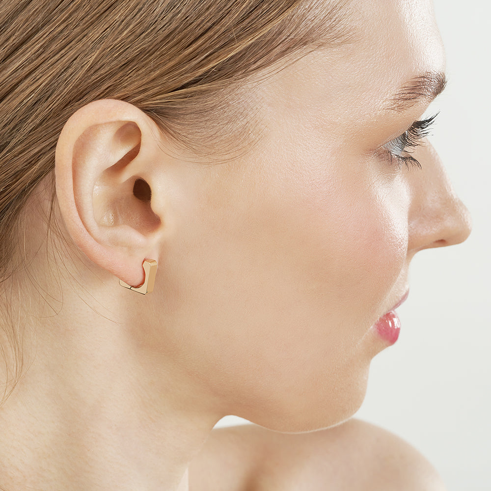 Small Square Huggie Hoop Earrings | 14K Yellow Gold
