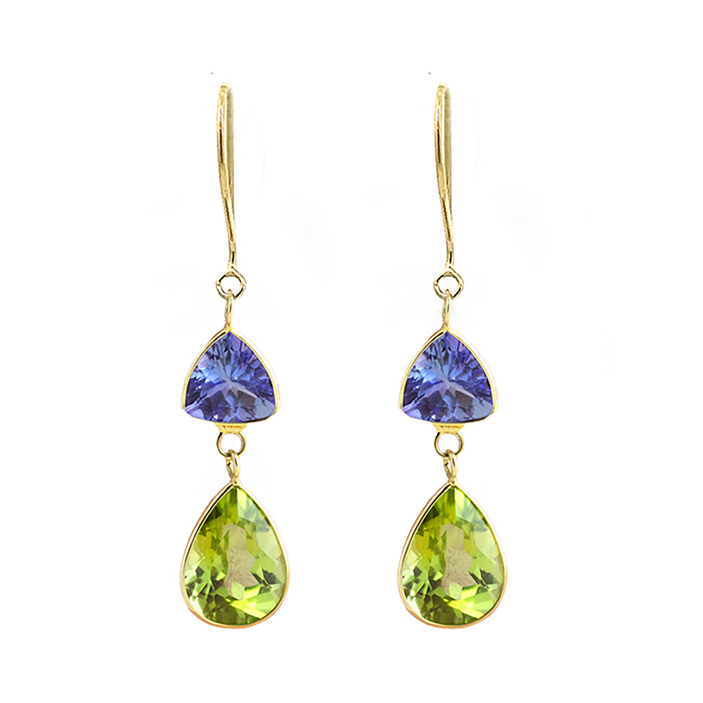 Tanzanite and Peridot Earrings | 18K Yellow Gold