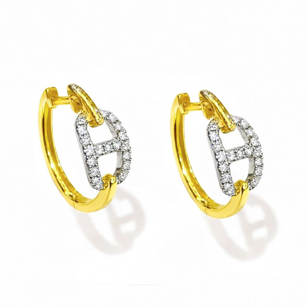 Two-Tone Diamond Link Huggie Earrings | 0.22 TCW