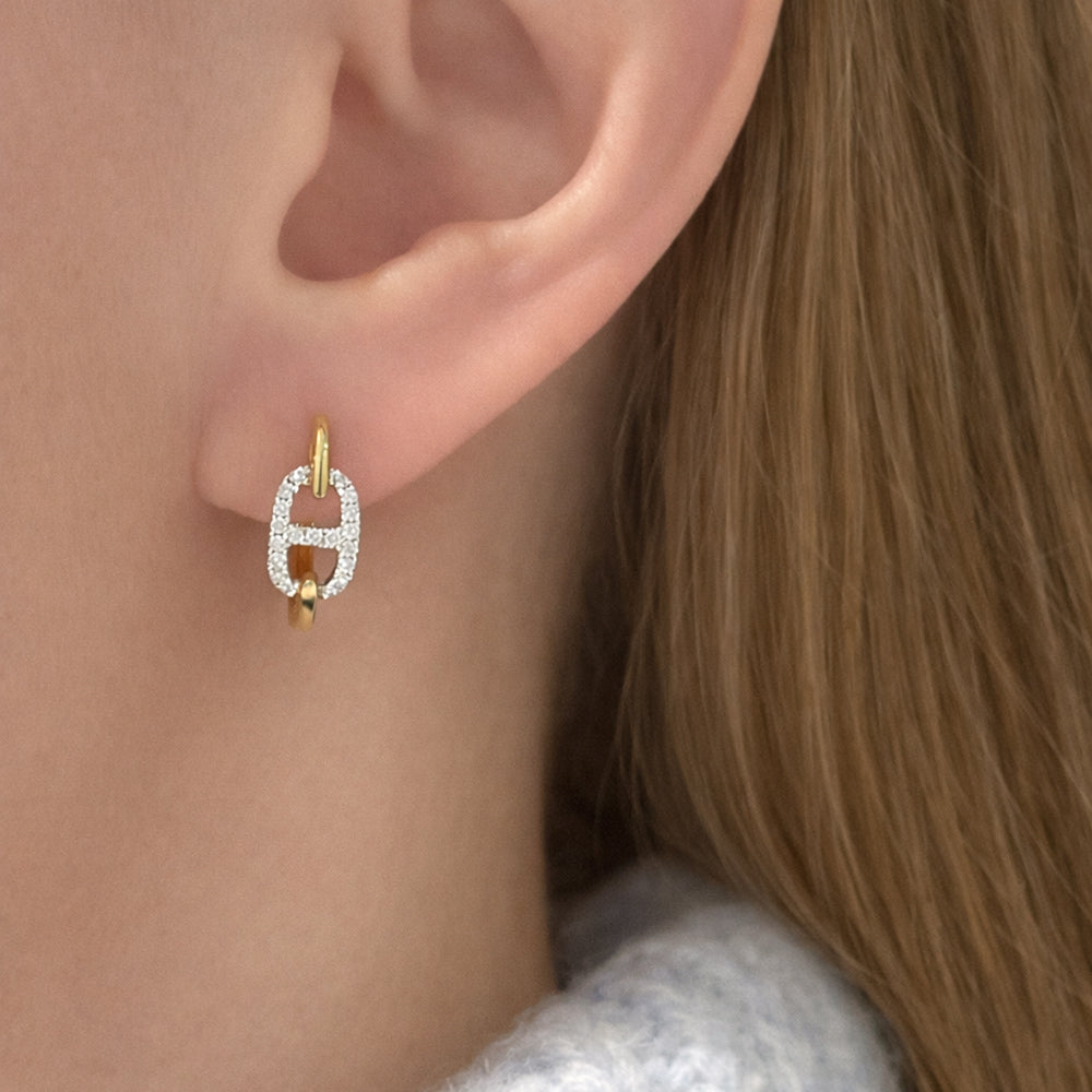 Two-Tone Diamond Link Huggie Earrings | 0.22 TCW