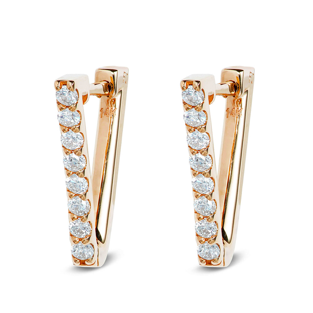 V-Shape Diamond Huggie Hoop Earrings in 14K Rose Gold with Round Brilliant Diamonds, 0.33 Carat Total Weight