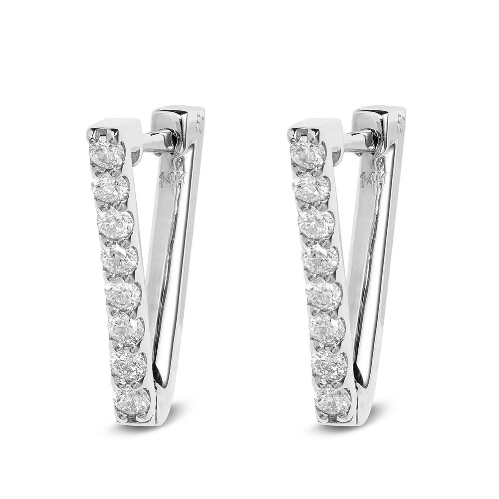 V-Shape Diamond Huggie Hoop Earrings in 14K White Gold with Round Brilliant Diamonds, 0.33 Carat Total Weight