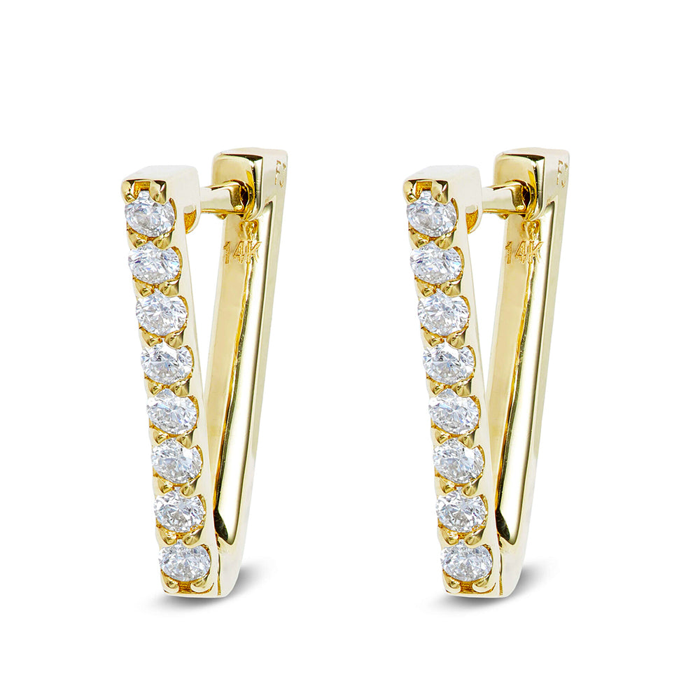 V-Shape Diamond Huggie Hoop Earrings in 14K Yellow Gold with Round Brilliant Diamonds, 0.33 Carat Total Weight